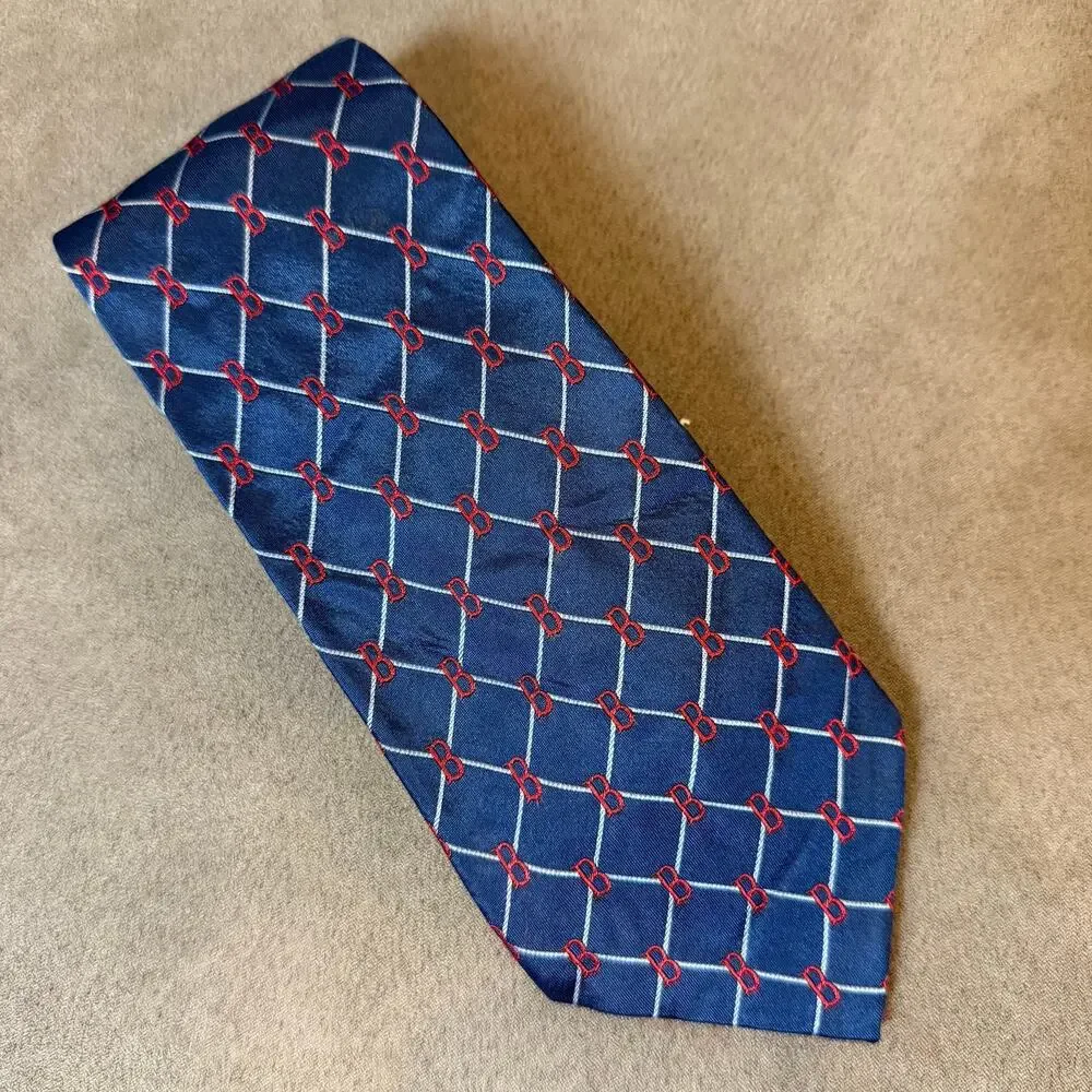 Boston Red Sox Logo MLB Baseball Theme Silk Neck Tie Blue Red Eagles Wings